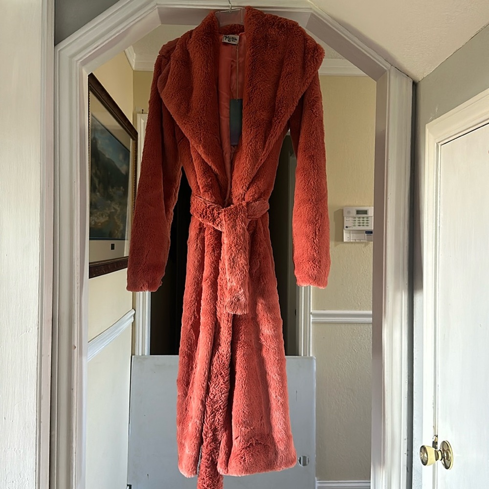 Show Me Your Mumu Pink Faux Fur Long Jacket